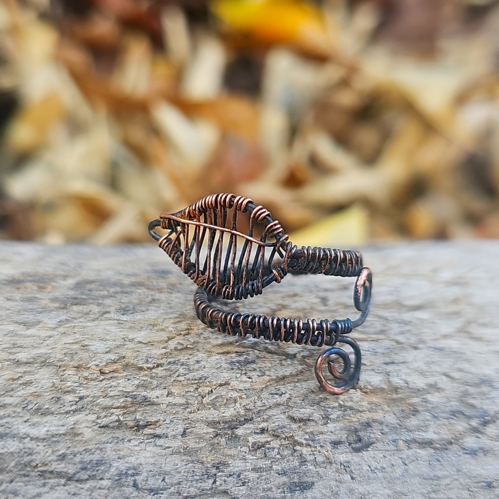 Wire Wrapped Boho Style Copper Leaf Ring - image 6